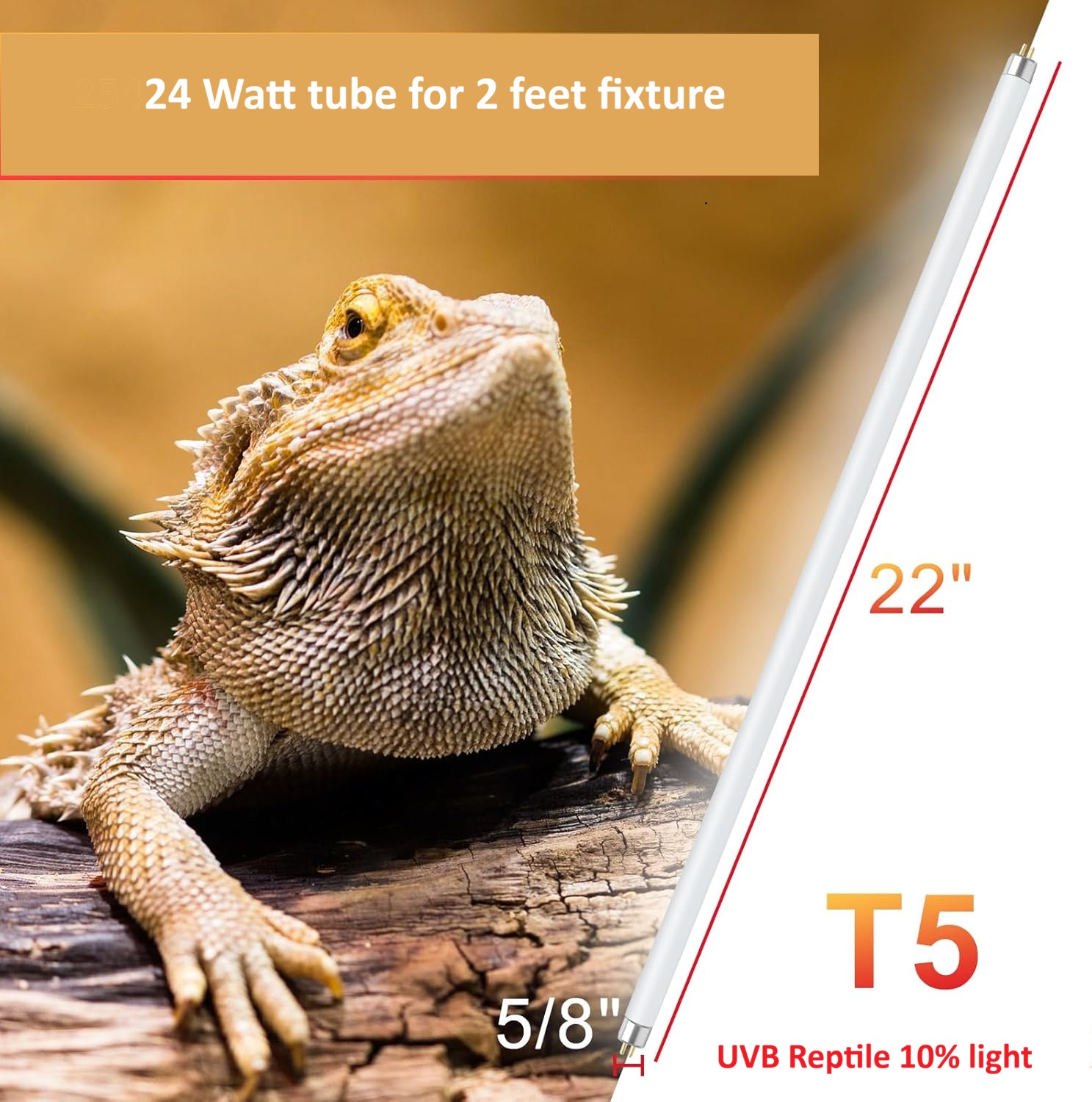 T5 UVB Lamp Terrarium, 24 UVB 10.0 % , 22 inch / Feet tube only - Image 2